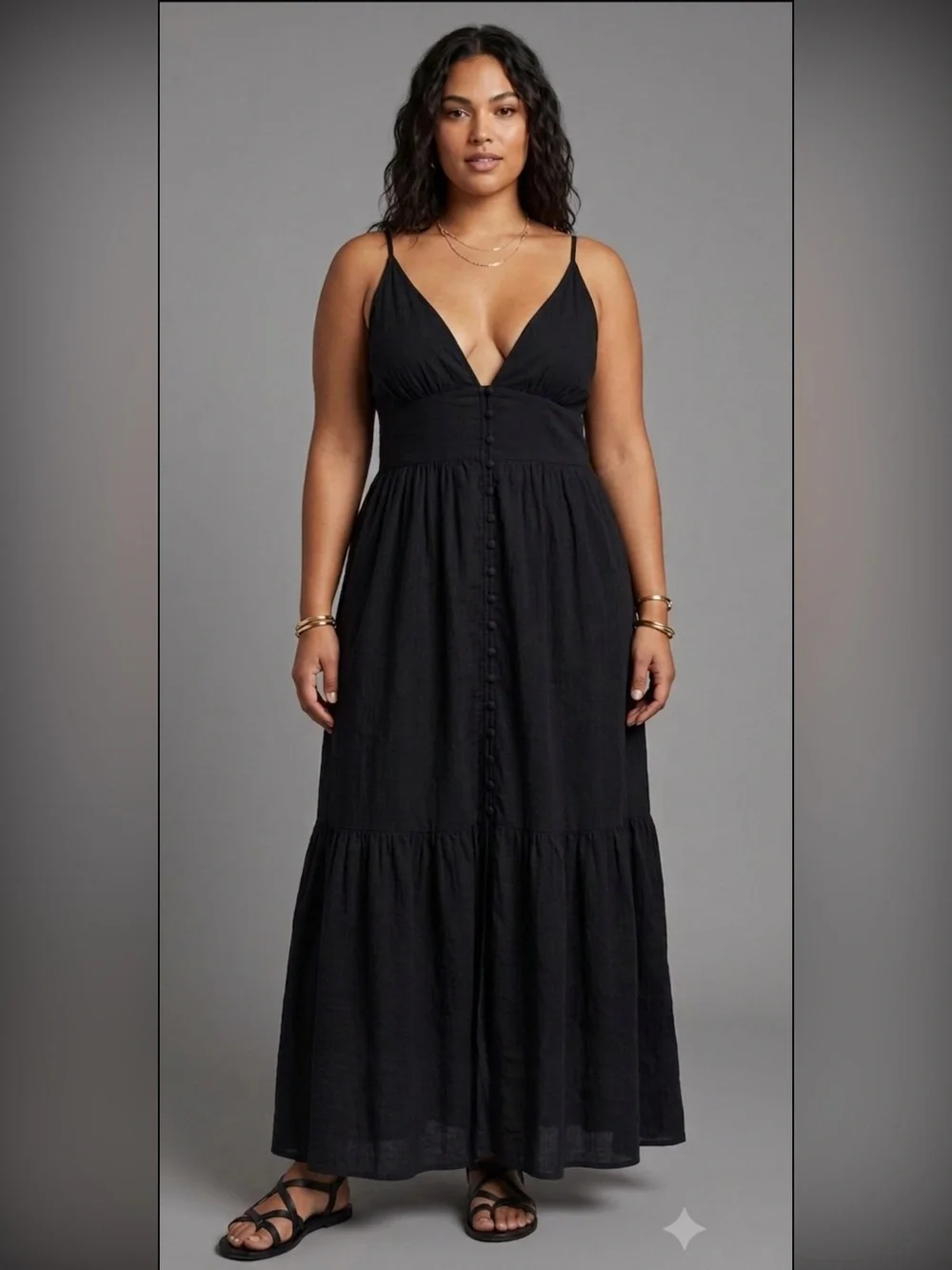 Abercrombie & Fitch Black Linen Blend Empire Sundress Size Large Tall Maxi Dress